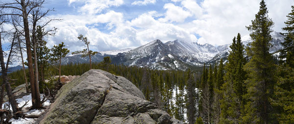 Scenic view of mountains against sky during winter