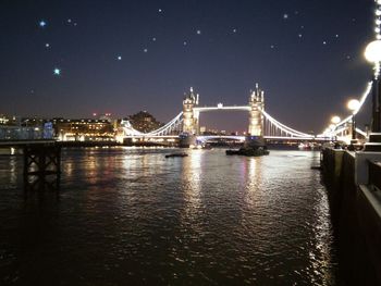 Bridge over river at night