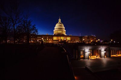 View of illuminated buildings at night