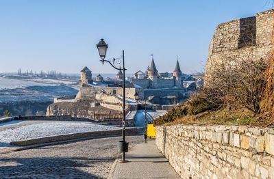 City gate of the kamianets-podilskyi old town on a sunny winter morning