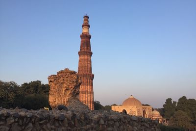 Low angle view of monument against clear blue sky