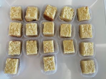High angle view of bread in tray