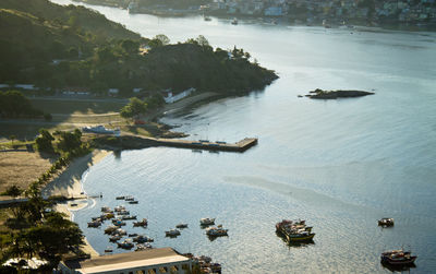 High angle view of boats in calm sea