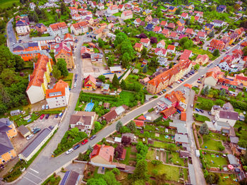 High angle view of buildings in town