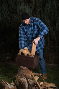 Midsection of man working in farm