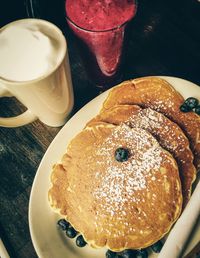 High angle view of breakfast on table