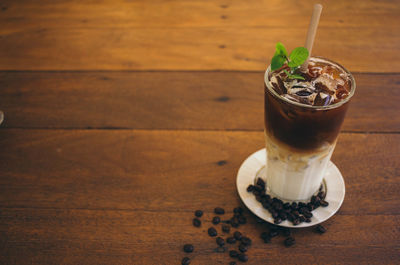 High angle view of coffee on table