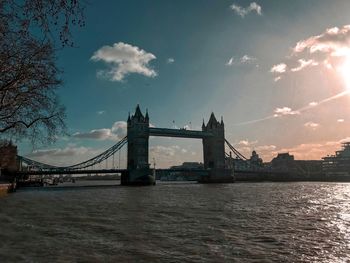 View of suspension bridge over river