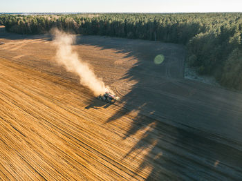 High angle view of road amidst field