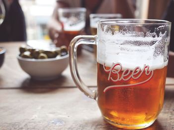 Close-up of beer on table