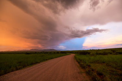 Vibrant sunset in sonoita area of arizona, usa, with road leading into the distance.