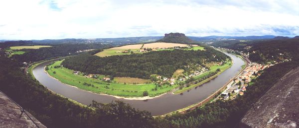 Scenic view of landscape against cloudy sky