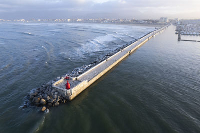 High angle view of ship in sea