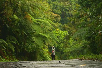 Man standing by tree in forest