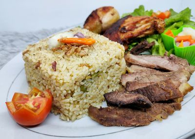 Close-up of food served in plate