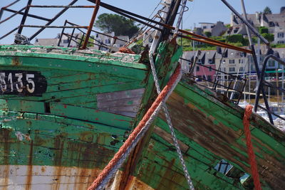 Abandoned boat on metal structure