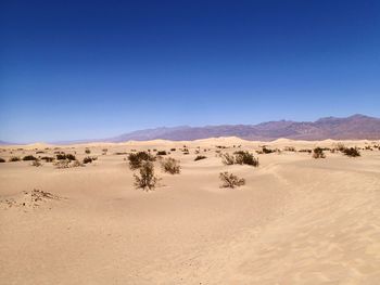 Scenic view of desert against clear blue sky