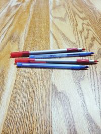 High angle view of pencils on table