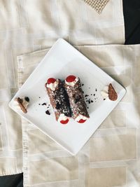 High angle view of cake on table