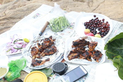 High angle view of food on table