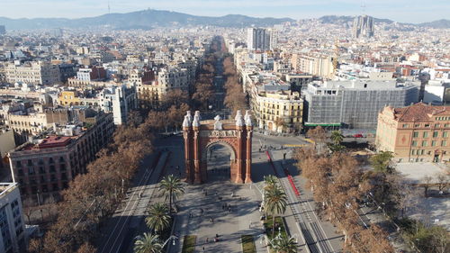 High angle view of buildings in city