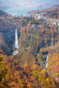 Scenic view of waterfall during autumn