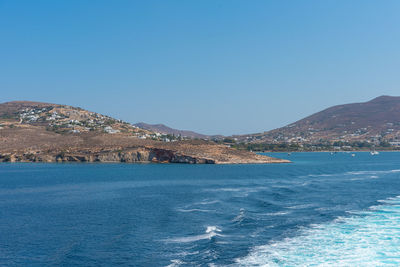 Scenic view of sea against clear blue sky