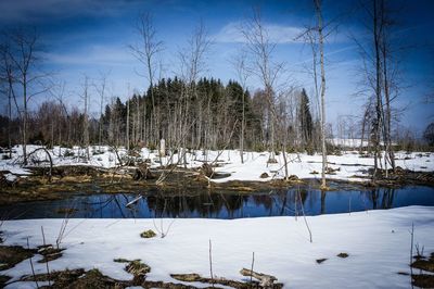 Scenic view of frozen lake against sky during winter