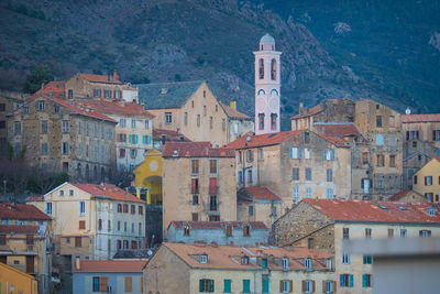 High angle view of buildings in town