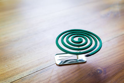 High angle view of spiral on table