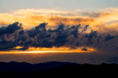 Scenic view of mountains against dramatic sky