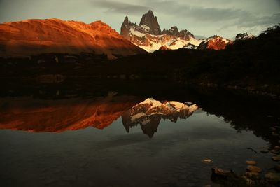 Reflection of mountain range in lake
