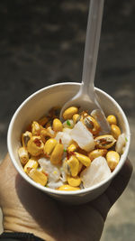Close-up of soup in bowl on table