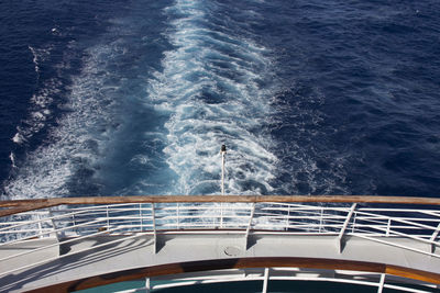 High angle view of ship sailing in sea