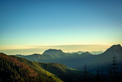 Scenic view of mountains against clear sky