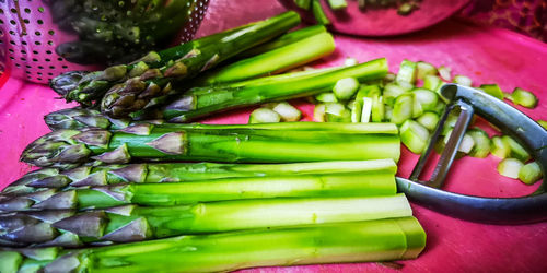 High angle view of vegetables on table