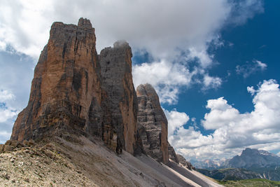 Low angle view of rock formation against sky