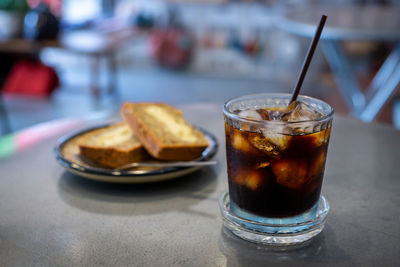 Close-up of breakfast served on table