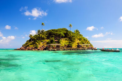 Scenic view of sea against blue sky