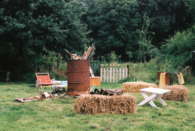Hay bales on field