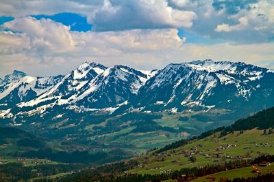 Scenic view of snowcapped mountains against sky