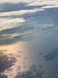 Aerial view of sea against sky during sunset