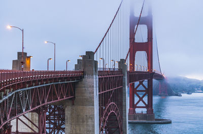 Golden gate bridge over river against sky