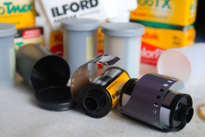 Close-up of film reel on table