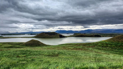 Scenic view of lake myvatn against sky