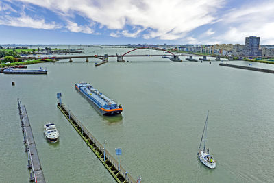 High angle view of bridge over sea against sky