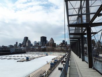 View of city buildings against cloudy sky