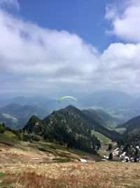 Paraglider, jägerkampin the bavarian alps near bayrischzell, spitzingsee
