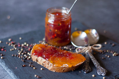 Close-up of breakfast on table