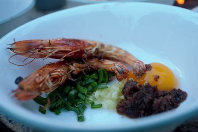 Close-up of prawns served on plate